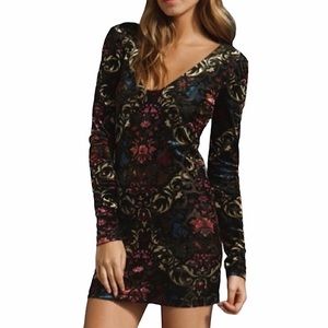 Free people Velvet burnout Bodycon Long Sleeve Mini Dress Paisley Floral